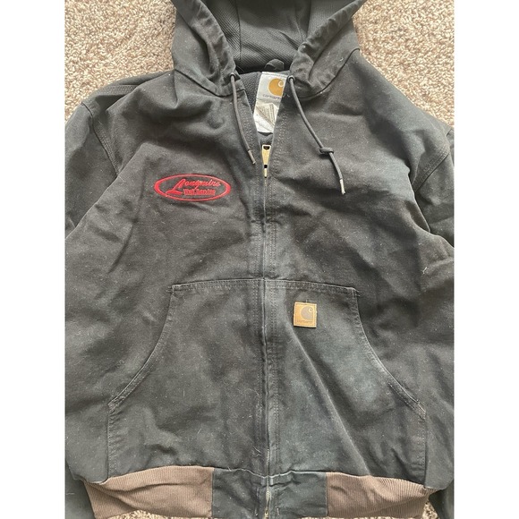 Carhartt Canvas Hooded Coat Logo Black Jacket Lined L J25 DKB - Picture 2 of 8